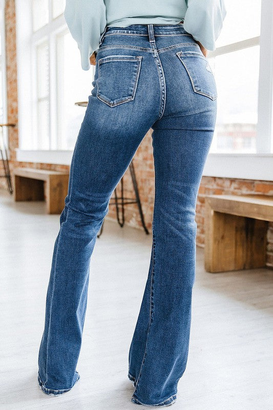 Casual Seam Distressed High Waist Jeans